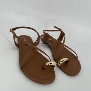 Aldo Gold Metal Hardware Toe Ring Criss Cross Strappy Buckle Sandals